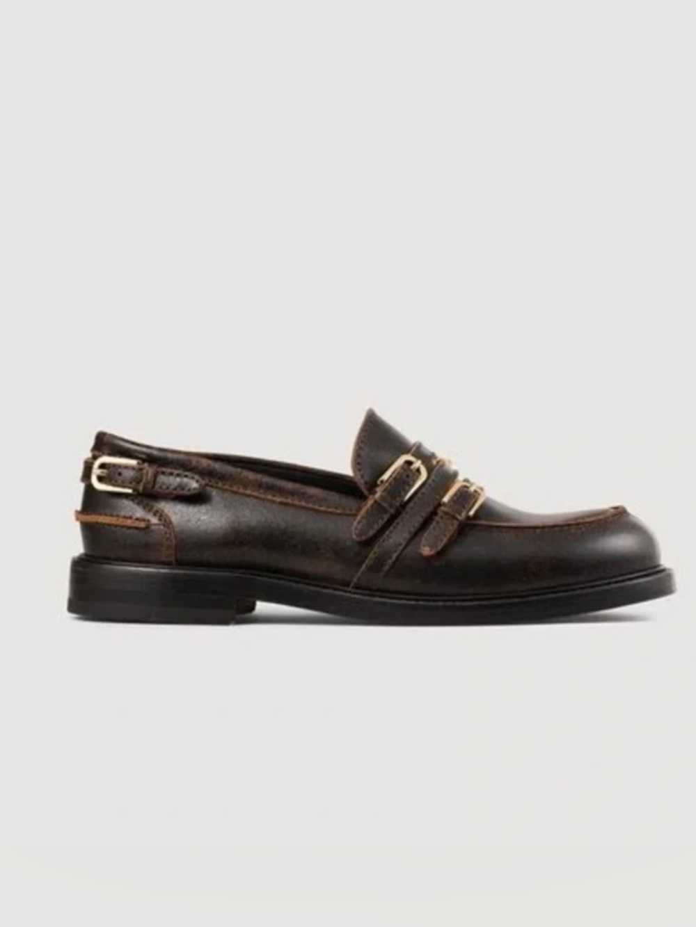 Sandro Womens Brown Leather Buckle Loafers